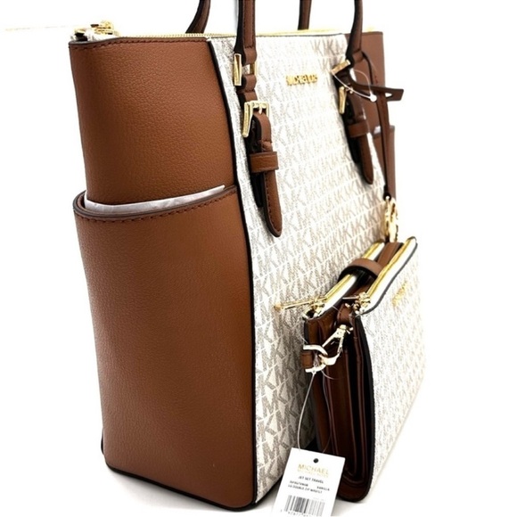 Michael Kors Large Charlotte Tote Bag & Large Double Zip Wallet Vanilla/Brown - Picture 4 of 13